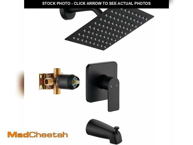 Lot 74-12839199 - Black Tub Shower Faucet Set Complete with 8-Inch Rainfall Shower Head and Tub Spout Included Shower ...