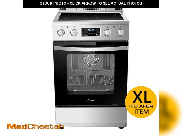 Lot 74-12663696 - (DENTED) LANBO 24 in. 4 Burner Elements Freestanding Electric Range in Stainless Steel with Air Fry,...