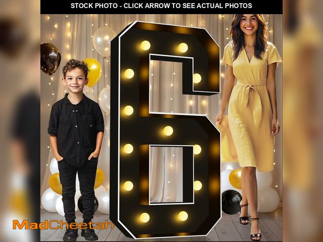 Lot 74-14063581 - Pooqla 4 FT Light Up Marquee Numbers, Black Marquee Number Lights 4 Feet Tall for 6th 16th 60th Birt...