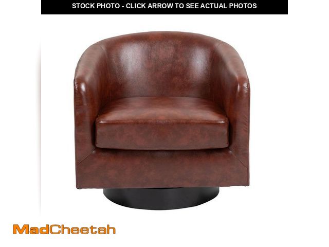 Lot 74-13821104 - Uixe Red Brown PU Leather Upholstered 360ÃÂ° Swivel Arm Chair With Wood Base (Set of 1) - UNUSED