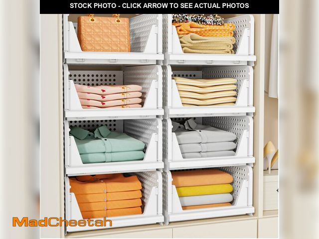 Lot 74-12442439 - SNSLXH 5 Pack Stackable Closet Storage Basket, Multifunctional &amp; Foldable Closet Organizer for B...