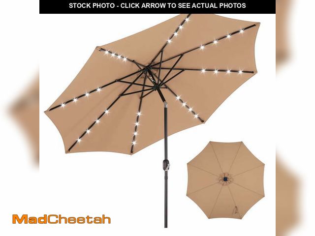 Lot 74-12667411 - edx 10ft Solar 32 LED Lights Patio Umbrella with Tilt Adjustment and UV-Resistant Polyester Fabric?M...