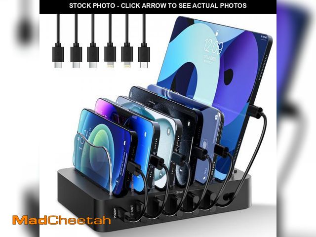 Lot 74-11548034 - Charging Station for Multiple Devices: 68W 6 Port 20W Fast Phone Charger Dock with 6 Cables, Compati...