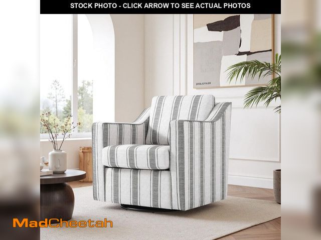 Lot 74-14306909 - Uixe Gray Stripe Line Upholstered Swivel Accent Barrel Chair (Set of 1) - UNUSED