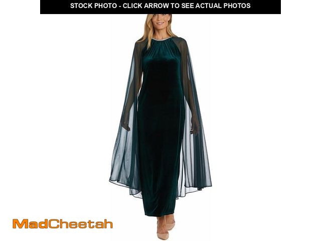 Lot 74-12762361 - R&amp;M Richards Women's Long Velvet Dress W/Rhinestone Neck &amp; Chiffon Cape Hunter - UNUSED