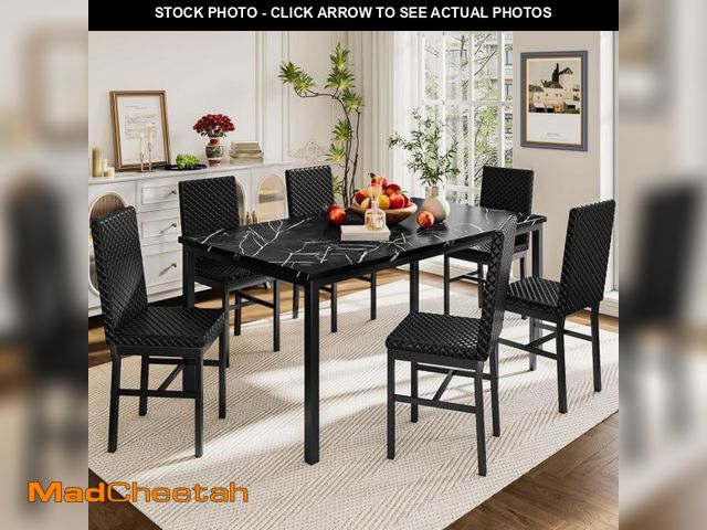 Lot 74-12252802 - LTTROMAT Modern 7 Piece Dining Room Sets for 6, Faux Marble Dining Room Sets, PU Leather Chair, Dini...