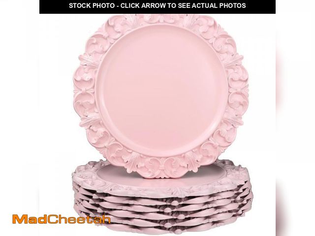 Lot 74-12438522 - Leemxiiny 13" Pink Charger Plates, Set of 6 Plastic Textured Chargers for Dinner Plates with Embosse...