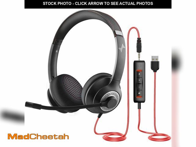 Lot 74-12455121 - JIAMQISHI USB Headset with Mic for PC, On-Ear Computer Laptop Headphones with Noise Cancelling Micro...