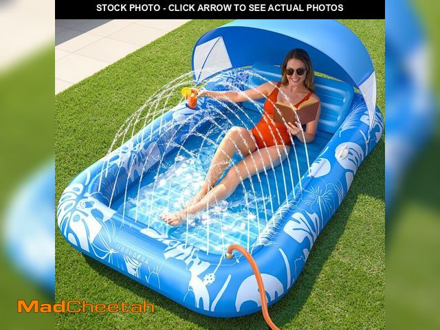 Lot 74-14335458 - Inflatable Tanning Pool Lounger Float with Sprinkler &amp; Canopy UPF50+, 77" x 48" Extra Large Tann...