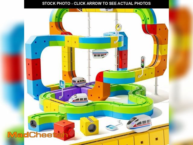 Lot 74-14303372 - Upgrade Electric Train Set, 3D Cube Track-DIY Rail Cube Block Kit, STEM Gravity-Defying Motorized Tr...