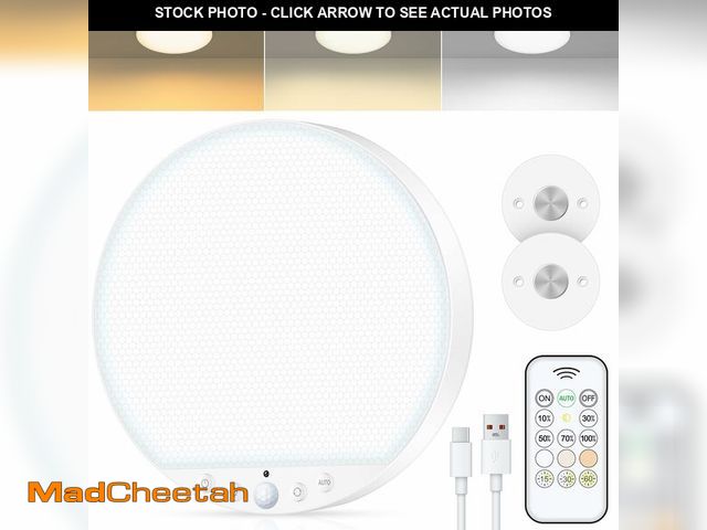 Lot 74-12705154 - Rechargeable 8W Motion Sensor Ceiling Light Indoor, Wireless Magnetic Stick-On, Remote Control for C...