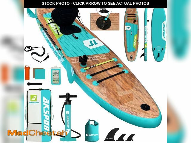 Lot 74-14250585 - AKSPORT 11' Inflatable Stand-Up Paddle Board with Upgraded SUP Accessories Kit | Extra Wide 34" Desi...