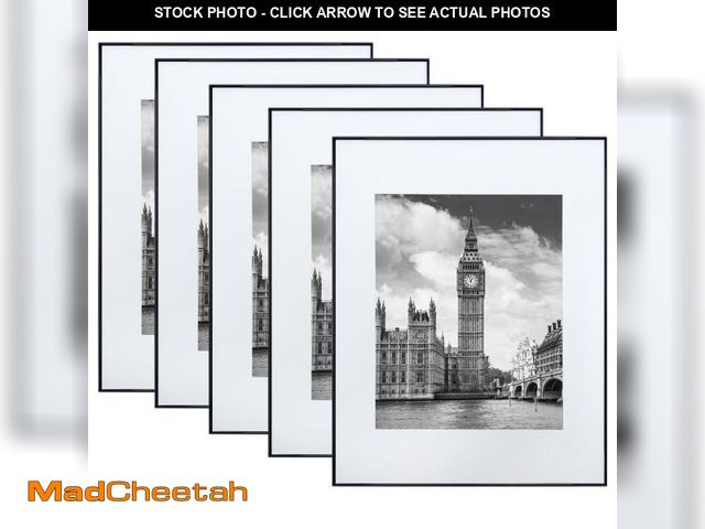 Lot 74-12538055 - GOmaize Front Loading Black Picture Frame Set of 5,Display pictures 8x10 with mat or 11x14 without m...