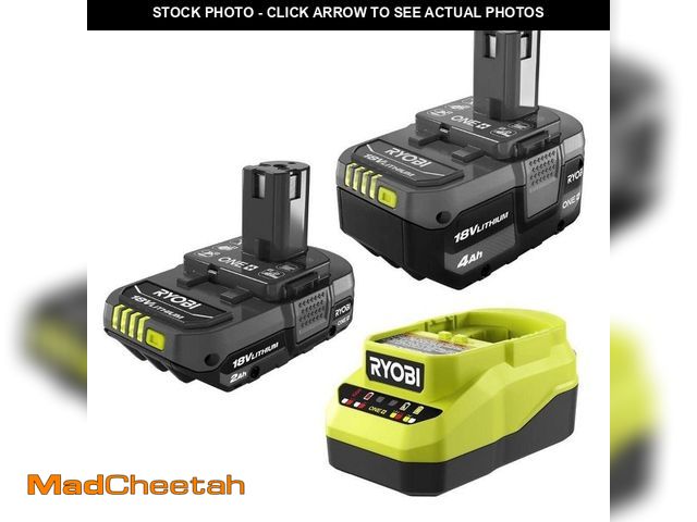 Lot 74-12794523 - RYOBI ONE+ 18V Lithium-Ion Starter Kit with 2.0 Ah Battery, 4.0 Ah Battery, and Charger - UNUSED