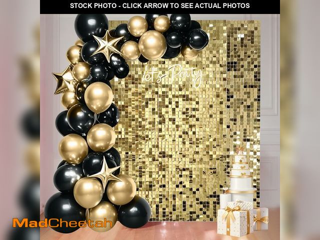 Lot 74-12431789 - 24 Pcs Light Gold Shimmer Wall Backdrop Panels - 4 FT x 6 FT Light Gold Sequin Backdrop for Birthday...