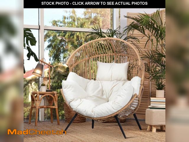 Lot 74-12513601 - Walsunny Egg Chairs Outdoor Patio Wicker Oversized Egg Shell Lounger Lawn Chair with Cushion for Ind...