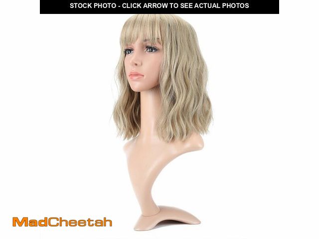 Lot 74-12718487 - VCKOVCKO Natural Blonde Wigs With Air Bangs for Women Women's Shoulder Length Curly Wavy Synthetic b...