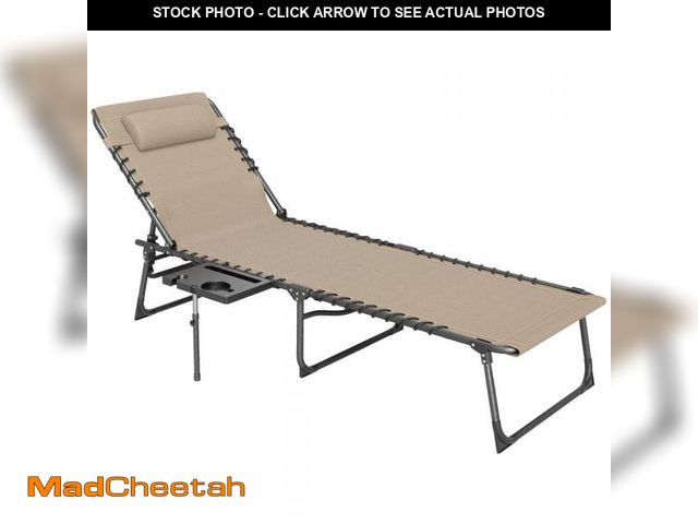 Lot 74-12492437 - Outsunny Metal Folding Chaise Lounge Chair Outdoor Chair with Side Table, 5-Level Adjustable with He...