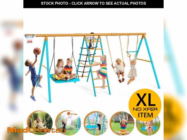 Lot 74-13505194 - Swing Sets for Outdoor, 6 in 1 Heavy-Duty Metal Swing Sets, Kids Swing Sets for Backyard with 2 Swin...