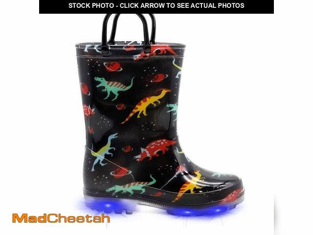 Lot 74-13054693 - EUXTERPA Boys Black Dinosaur Rain Boots Toddler Kids Light Up Waterproof Boots with handles Toddler ...