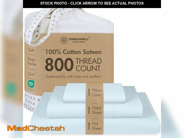 Lot 74-12608189 - Threadmill Luxury 800 Thread Count 100% Cotton Sheets - Light Blue Sateen Weave Twin Size Bed-Sheets...