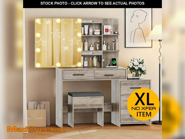 Lot 74-13508813 - Ktaxon Vanity Set with 3 Color Lighted Mirror &amp; Charging Station, Makeup Table Dressing Table?Gr...