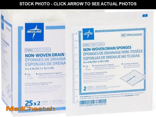 Lot 74-12399957 - Medline Non-Woven Sterile Drain Sponges, 4"x4", 6-ply (Case Of 600) - UNUSED