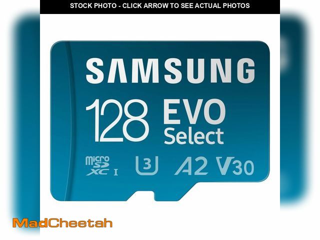 Lot 74-13629730 - Samsung EVO Select microSD Memory Card + Adapter, 128GB microSDXC, Up-to 160 MB/s, 4K UHD, UHS-I, C1...