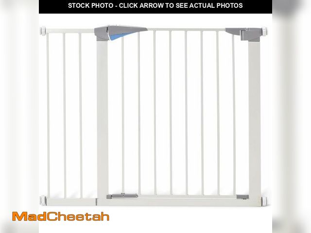 Lot 74-13382166 - Basics Adjustable Wide Walk Through Metal Pet Gate, 28.3 x 1 x 30 inches, White and Grey - USED