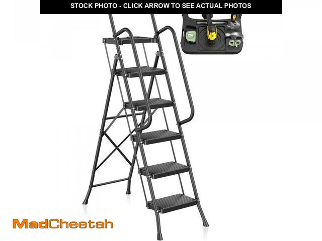 Lot 74-12403073 - JOZ 5-Step Ladder, 350lbs Portable Folding Ladders for Home, with Handrails and Tool Tray and Anti-S...