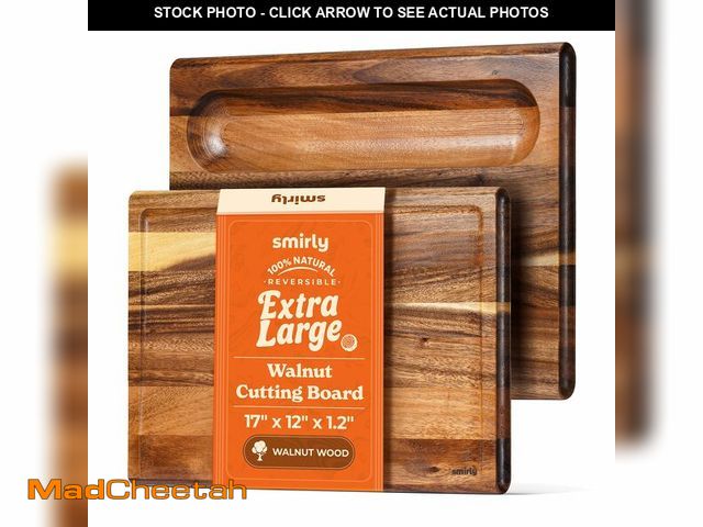 Lot 74-14213597 - Smirly Reversible 17" Large Walnut Cutting Board for Kitchen - 1.2"Th Heavy Duty Real Wood Cutting B...