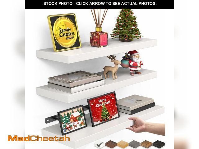 Lot 74-12709710 - BAYKA White Floating Shelves for Wall Ã¢â¬â Rustic Wood Wall Shelves with Metal Brackets for Bath...