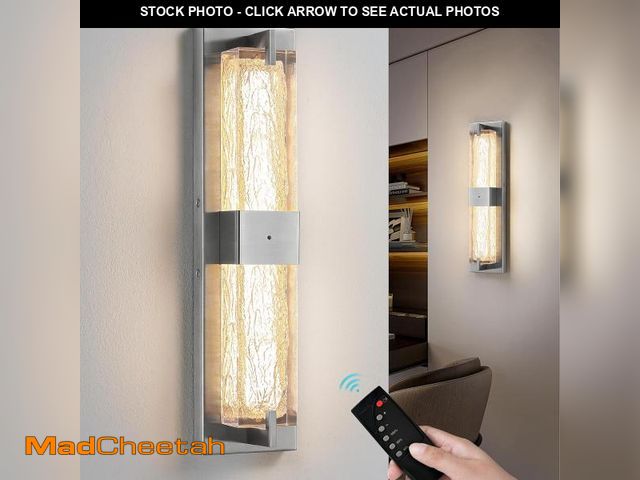 Lot 74-12417731 - Battery Operated Resin Wall Sconce - Wireless Rechargeable Wall Light Nickel, LED Remote Wall Sconce...