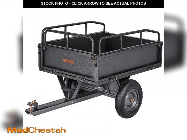 Lot 74-12489381 - VEVOR 10 Cu.Ft. &amp; 500lbs ATV Trailer Dump Cart Tow Behind, Heavy Duty Utility UTV Trailer, Tow B...
