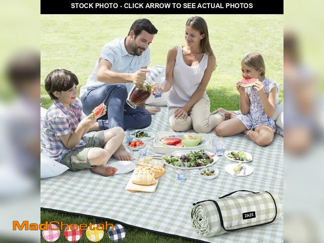 Lot 74-14387332 - ZAZE Extra Large Picnic Outdoor Blanket, 80''x80'' Waterproof Foldable Blankets Gingham Picnic Mat f...