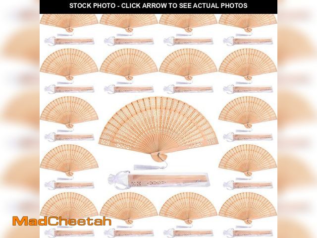 Lot 74-14430971 - Qunclay 60Pcs Wooden Hand Fans Folding Wedding Fans for Guest Chinese Hollow Pattern with White Tass...