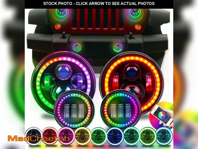 Lot 74-12302809 - 7" RGB Headlights &amp; 4" Fog Lights Combo with Bluetooth Controlled Custom Colors,Music Mode, IP67...