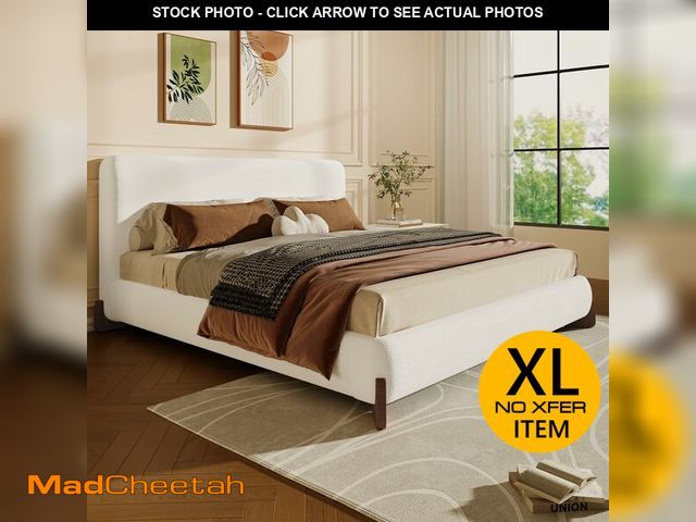 Lot 74-12899673 - (MISSING FRAME) Merax Boucle Upholstered Bed, Queen Bed Frame and Headboard, Platform Bedframe, No B...