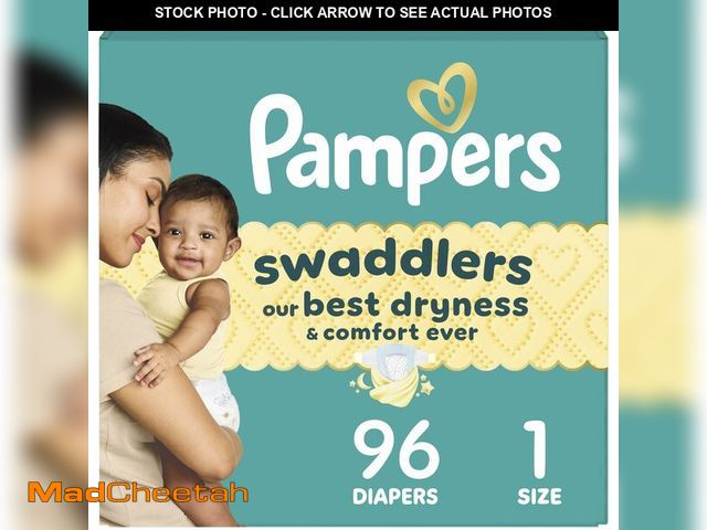 Lot 74-13953162 - Swaddlers Diapers, Size 1 (8-14 lbs), 96 Count, Absorbent, Keeps Baby Dry and Comfortable, Skin Safe...