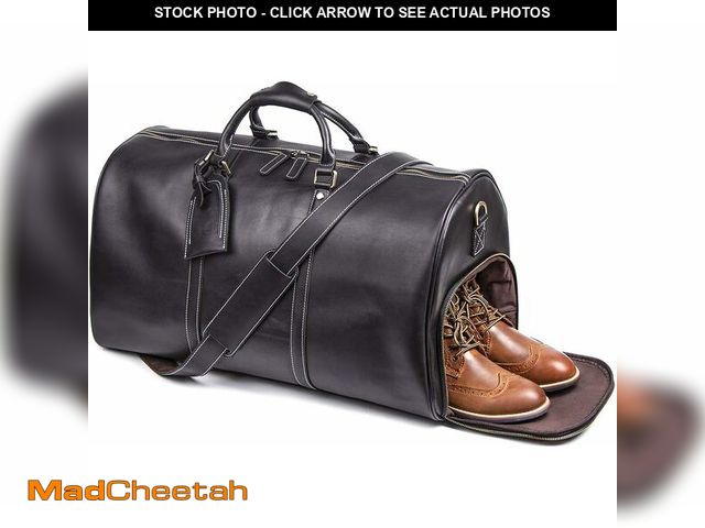 Lot 74-12762156 - Leathfocus Leather Travel Luggage Bag, Mens Duffle Retro Carry on Handbag(Black, 24 Inch) - UNUSED