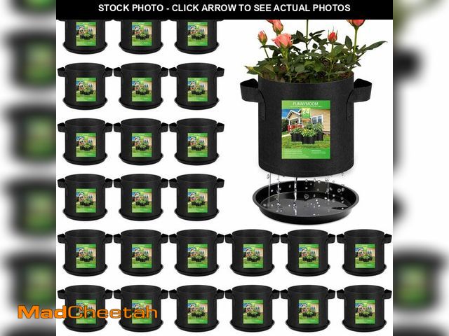 Lot 74-14208869 - Funnymoom 24 Sets 1 Gallon Grow Bag with Plant Saucers, Durable Aeration Fabric Pots with Handles Bl...