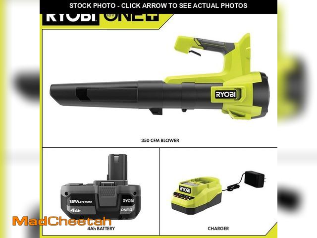 Lot 74-14447152 - RYOBI ONE+ 18V 100 MPH 350 CFM Cordless Battery Variable Speed Jet Fan Leaf Blower with 4.0 Ah Batte...