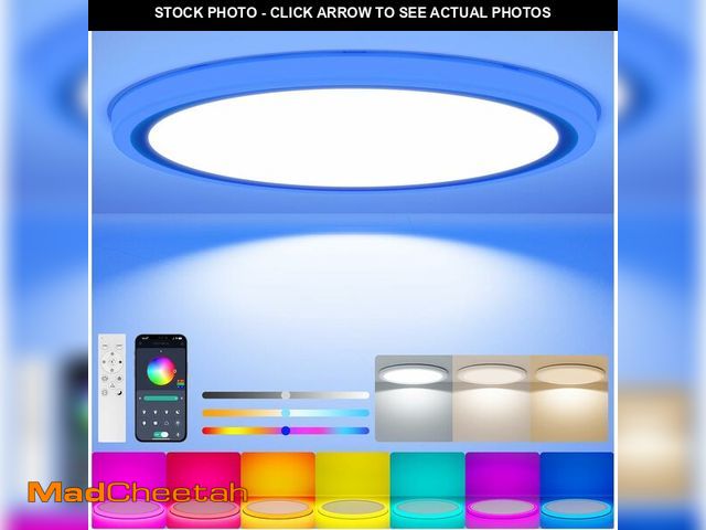 Lot 74-13697695 - Aphyni 15.8inch RGB LED Ceiling Light Fixture with Remote, 36W 3600LM Flush Mount Light Fixture,DIY ...