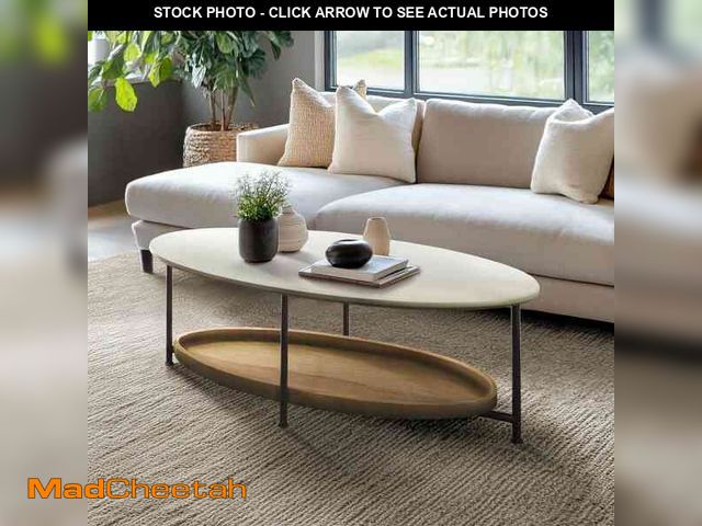 Lot 74-12638800 - Madison Park Beauchamp 48 in. White/Natural Oval MDF Coffee Table - UNUSED