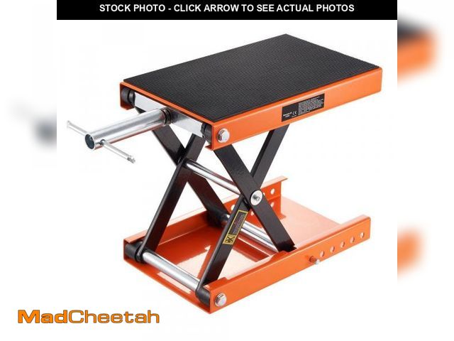 Lot 74-12463960 - SKYSHALO Motorcycle Lift 1100 lbs. Motorcycle Scissor Lift Jack with Wide Deck and Safety Pin 3.7 in...