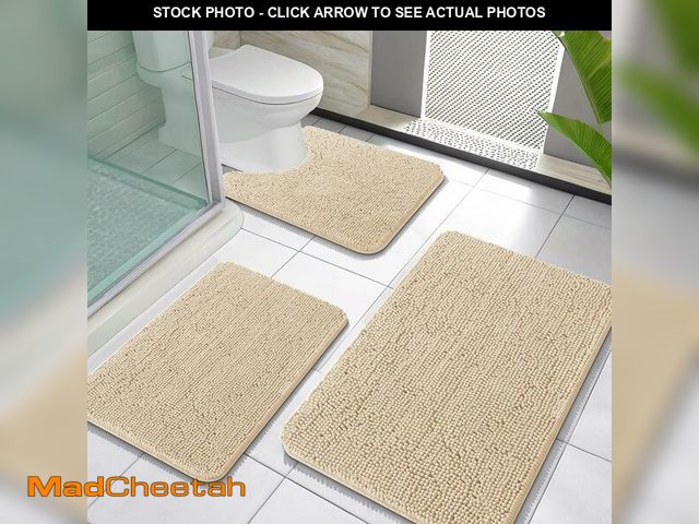 Lot 74-12440412 - OLANLY Bathroom Rugs Sets 3 Piece, Soft Absorbent Chenille Bath Mats and U-Shaped Contour Toilet Rug...