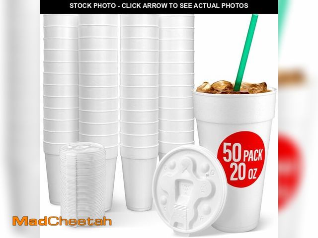 Lot 74-14293525 - 20 Oz Styrofoam Cups with Lids (50 Pack) Large Foam Cups for Hot and Cold Drinks, Insulated White St...