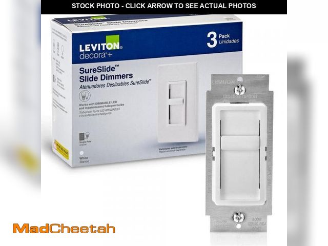 Lot 74-12492345 - Leviton SureSlide Dimmer Switch for Dimmable LED, Halogen and Incandescent Bulbs - White (3-Pack) 66...