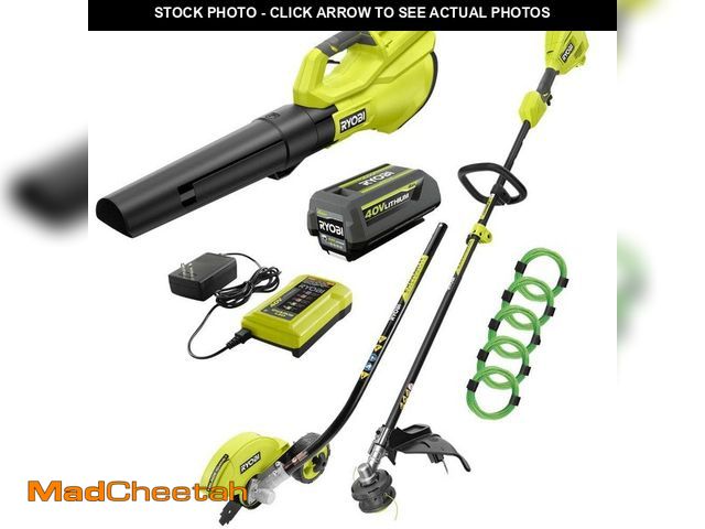 Lot 74-12692623 - *SCRATCHED* RYOBI 40V Cordless Attachment Capable String Trimmer, 550 CFM Blower, Edger &amp;. 080 P...