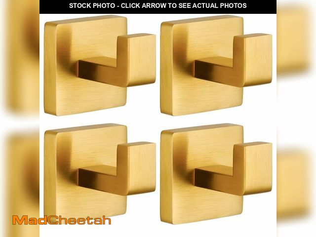 Lot 74-12700627 - Fenas Towel Hooks for Bathrooms Robe Hook Coat Hook 4 Pack Brushed Gold Stainless Steel Heavy Duty W...